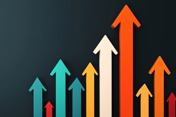 Colorful upward arrows indicating growth and progress on a dark background.