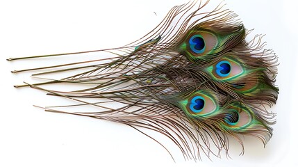 Naklejka premium Peacock feathers on white background