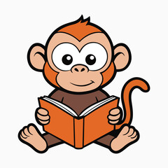  Monkey Cartoon Reading Book Vector Illustration