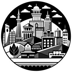 Obraz premium black-and-white-panorama-city--vector-art