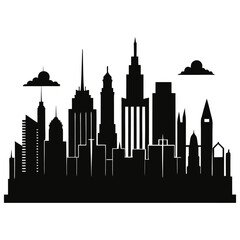 Obraz premium black-and-white city-skyline-silhouettes-vector-art