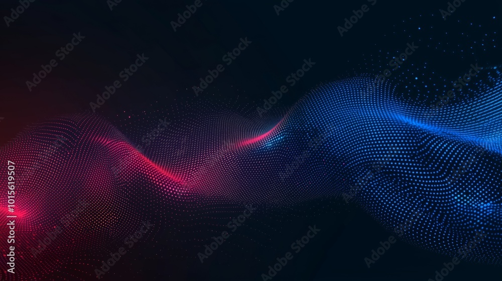 Poster glowing abstract wave pattern with data particles