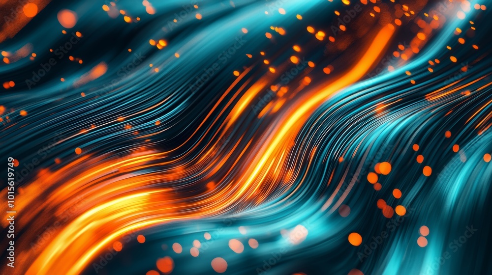 Poster abstract glowing wave pattern with flowing data texture