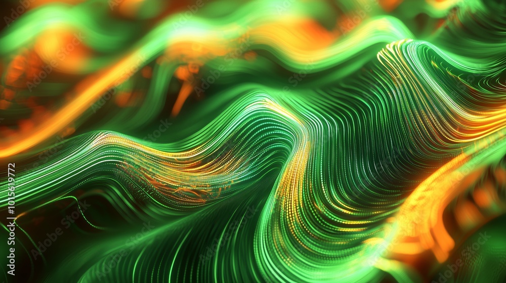 Poster flowing abstract data streams in wavy pattern
