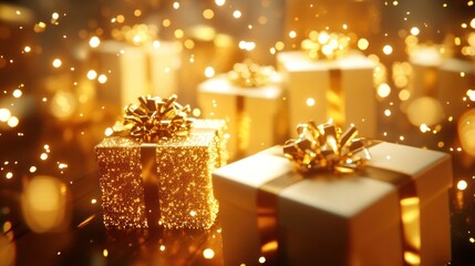 Golden Gift Boxes with Sparkles