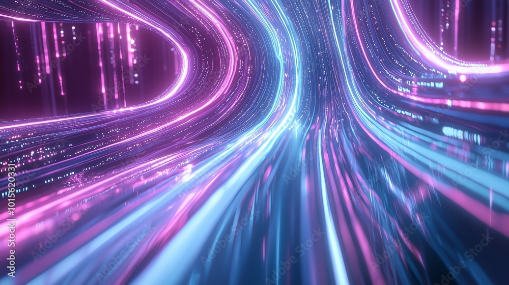 Poster glowing data lines forming an intricate wave pattern