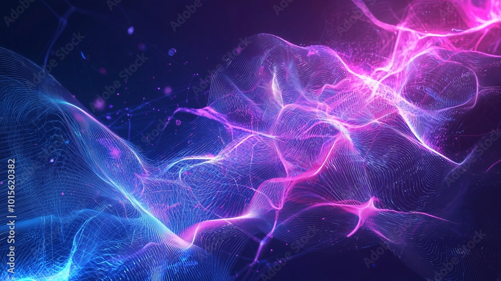Poster glowing data waves in intricate pattern