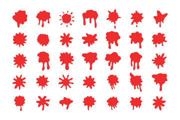 red paint splatter vector set, dynamic red ink splatters on white background, artistic red brush strokes, abstract red stain shapes for creative designs