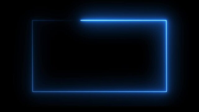 light glowing neon blue color picture frame rectangle animation icon with black background. 4k video