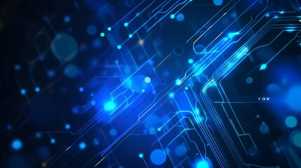 Fototapeta premium Blue background with glowing digital circuit lines vector presentation design, a 