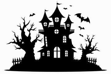 Halloween house vector illustration, silhouettes of haunted house, Halloween house silhouette	