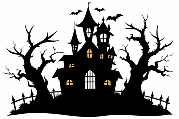 Halloween house vector illustration, silhouettes of haunted house, Halloween house silhouette	