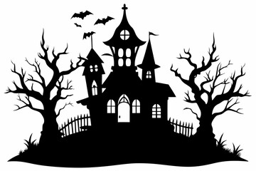 Halloween house vector illustration, silhouettes of haunted house, Halloween house silhouette	