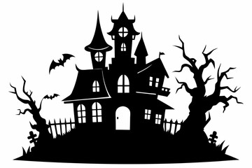 Halloween house vector illustration, silhouettes of haunted house, Halloween house silhouette	