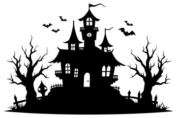 Halloween house vector illustration, silhouettes of haunted house, Halloween house silhouette	