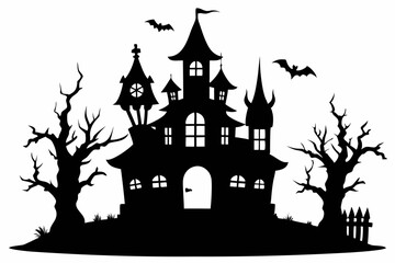 Halloween house vector illustration, silhouettes of haunted house, Halloween house silhouette	