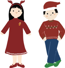 christmas character boy and girl vector