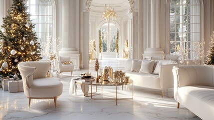 Elegant holiday living room with festive decor and ambiance