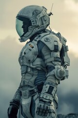 Naklejka premium Futuristic Astronaut Exploring Space Landscape