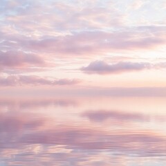 A serene seascape at dawn with pastel colors reflecting in calm waters, creating a peaceful and dreamy atmosphere.