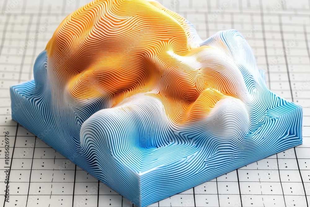 Wall mural an abstract 3d shape with vibrant orange and blue patterns, showcasing smooth curves and intricate d