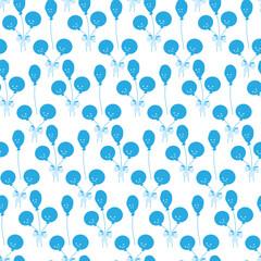 Circle and deflated balloons tied with ribbon Seamless pattern. Blue Monday greetings background