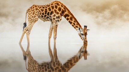 Obraz premium A Giraffe Drinking From a Lake