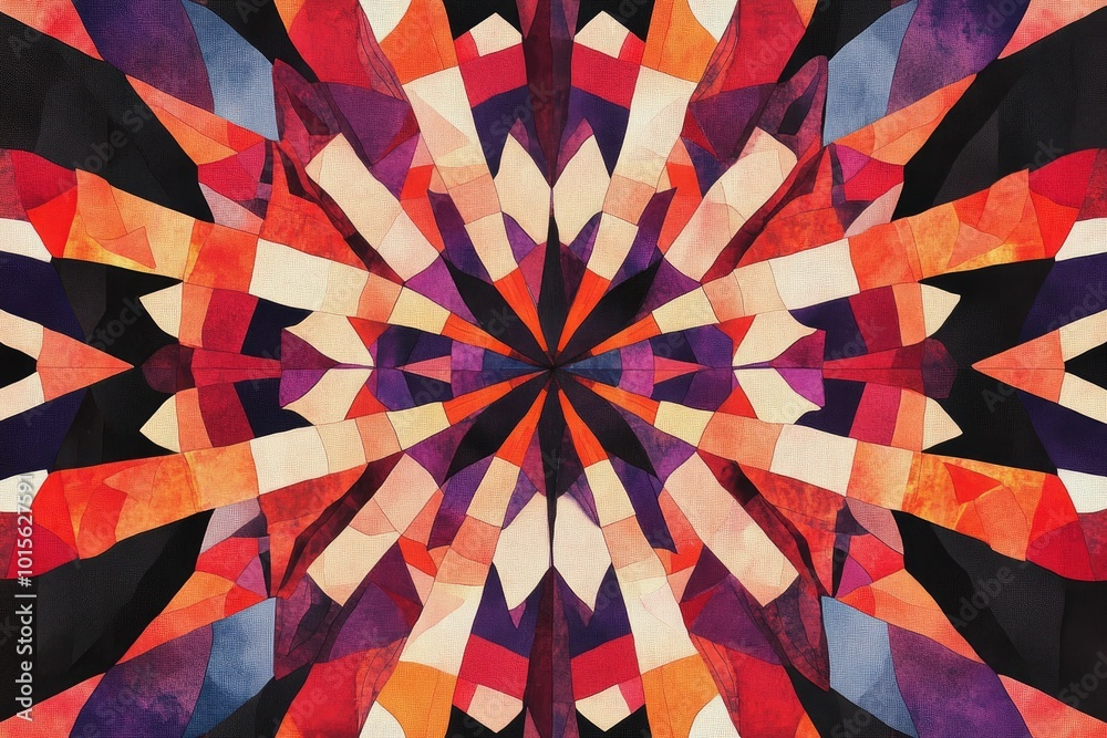 Wall mural vibrant abstract pattern featuring geometric shapes in bold colors, creating a mesmerizing kaleidosc