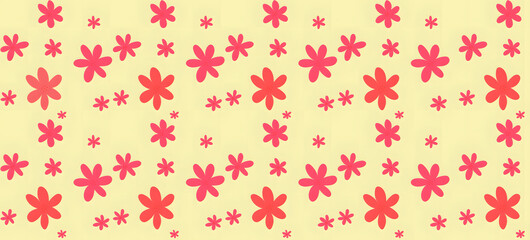 Big and Small Red Seamless Floral Pattern with Yellow background
