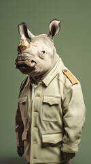 Stylish Rhino in Retro Suit - Fashion Animal Portrait
