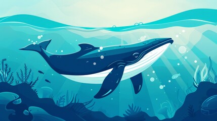 Obraz premium Graphic of a whale in a marine sanctuary flat design front view protected waters theme water color Tetradic color scheme