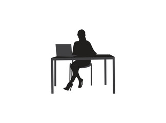 Fototapeta premium vector silhouette of women working with laptop at the office 