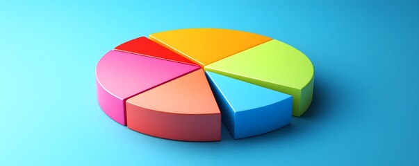 Obraz premium A vibrant and colorful pie chart on a blue background, symbolizing data representation and analysis in a modern design.