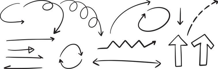 Black Hand-Drawn Arrows in Various Directions