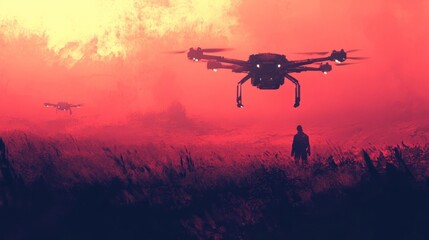 Drone Surveillance in a Crimson Sky