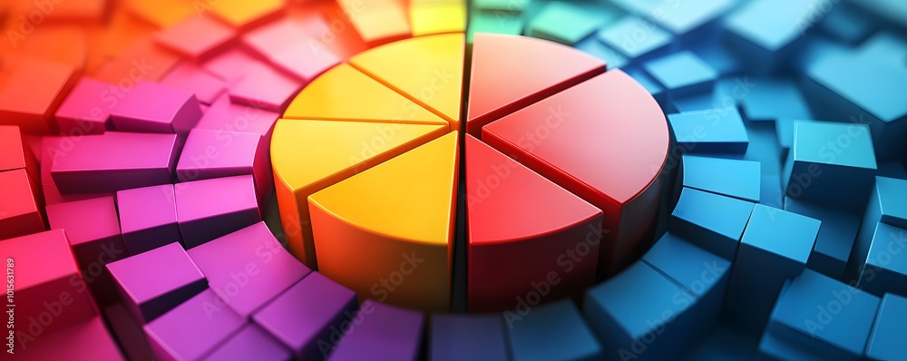 Poster colorful pie chart design with vibrant hues, representing data visualization and analysis with a mod