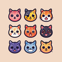 Fototapeta premium Set cat logo cute vector icon illustration style