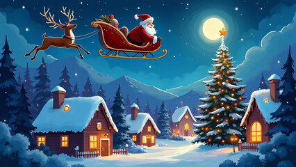 Fototapeta premium Portrait of Santa Claus, sitting in chair with sack full of presents