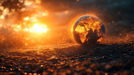 Earth sits on a desolate, dry landscape, the sun blazing down as climate change takes its toll.