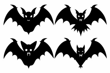 Halloween bat set. Black silhouette Halloween bat vector illustration, set of halloween bats	
