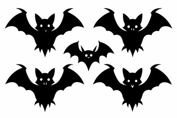 Halloween bat set. Black silhouette Halloween bat vector illustration, set of halloween bats	
