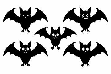 Halloween bat set. Black silhouette Halloween bat vector illustration, set of halloween bats	
