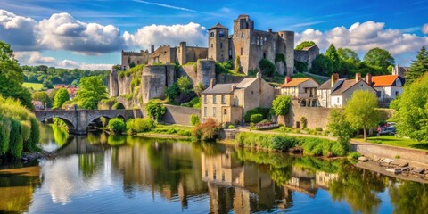 Obraz premium Historic medieval town of Clisson with its picturesque architecture and riverfront castle ruins, Clisson