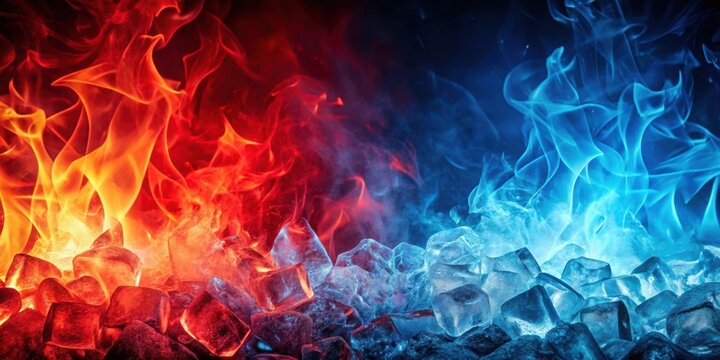 Abstract background texture of intense red fire contrasting with cool blue ice, red, fire, blue, ice, contrast, hot, cold