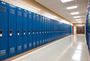 Obraz premium high school lockers in the hallway locker room with blue color