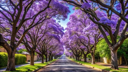 Obraz premium Beautiful purple flower Jacaranda tree lined street in full bloom Allinga Street, Glenside, Adelaide, South Australia