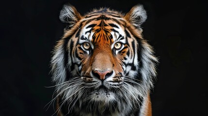 Fototapeta premium A Tiger's Intense Gaze with Striking Stripes and Whiskers