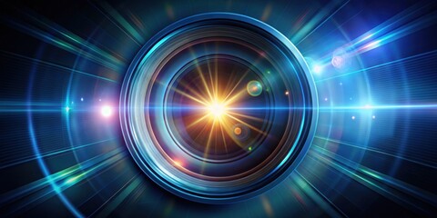 Obraz premium Shiny optical lens with lens flares creating a mesmerizing light display , lights, optical, lens, lens flares