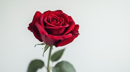 Fototapeta premium A close-up of a vibrant red rose against a neutral background.