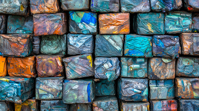Close-up of eco-bricks made from recycled plastic promoting sustainable solutions